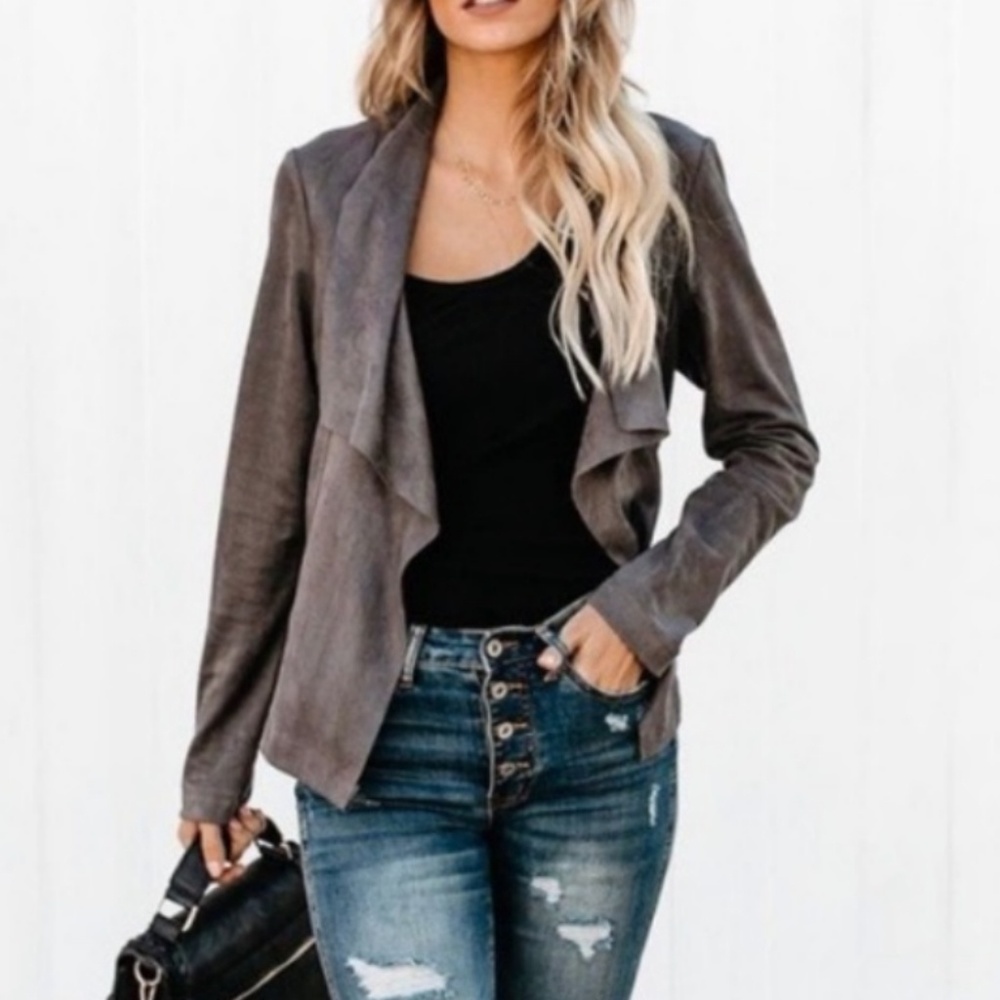 Faux Suede Waterfall Cardigan